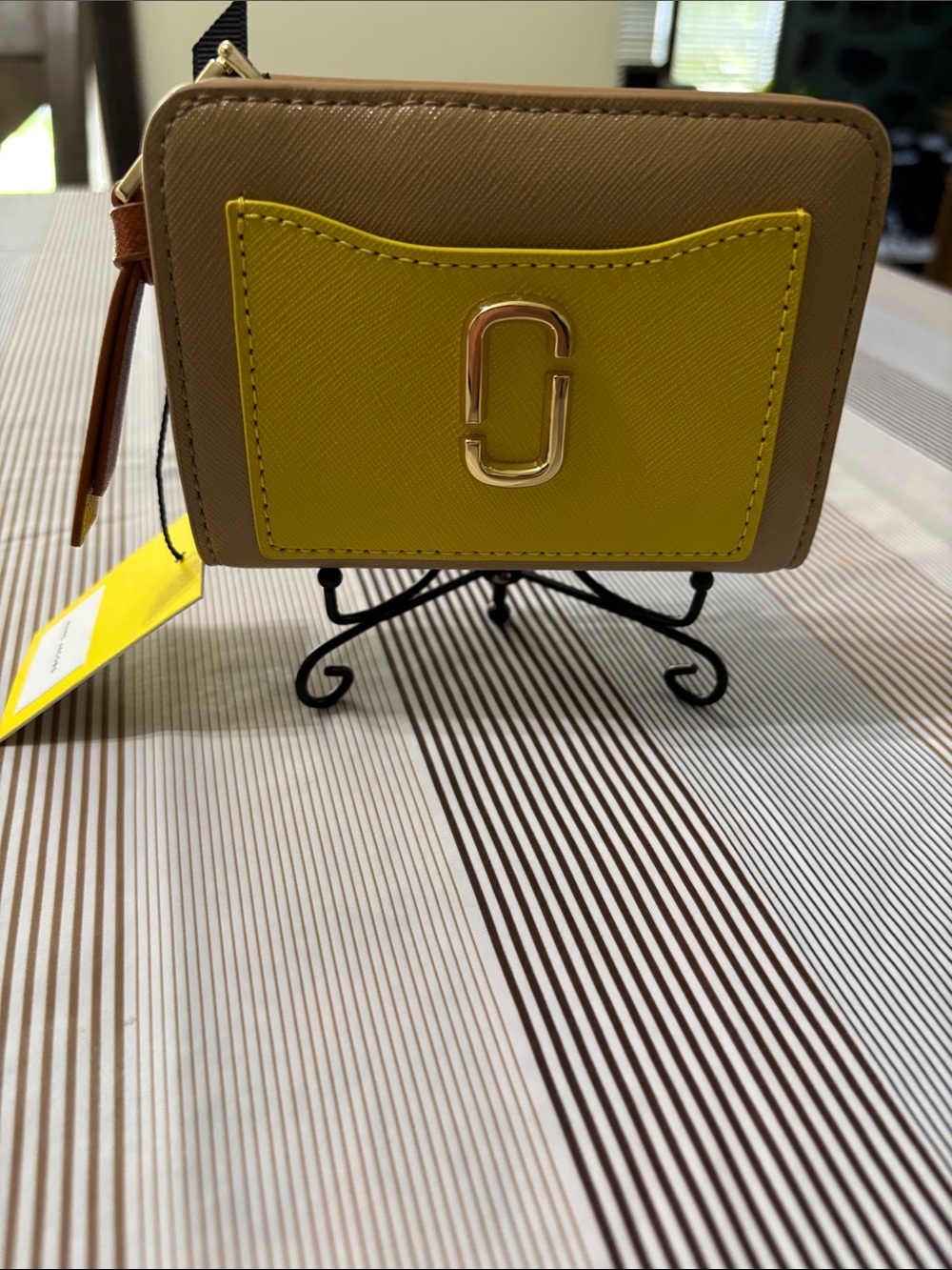 Marc Jacobs Taupe and Yellow Compact leather Wallet